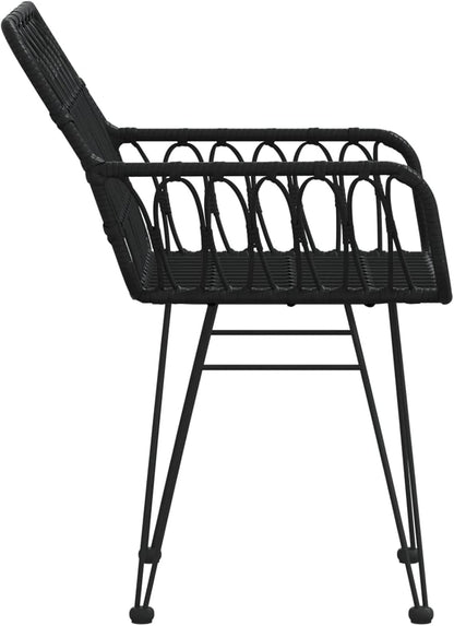 Stoel met armleuningen, stapelbare tuinfauteuil, tuinstoelen 2 stuks met armleuningen, zwart, 56 x 64 x 80 cm, PE rotan - QUORE