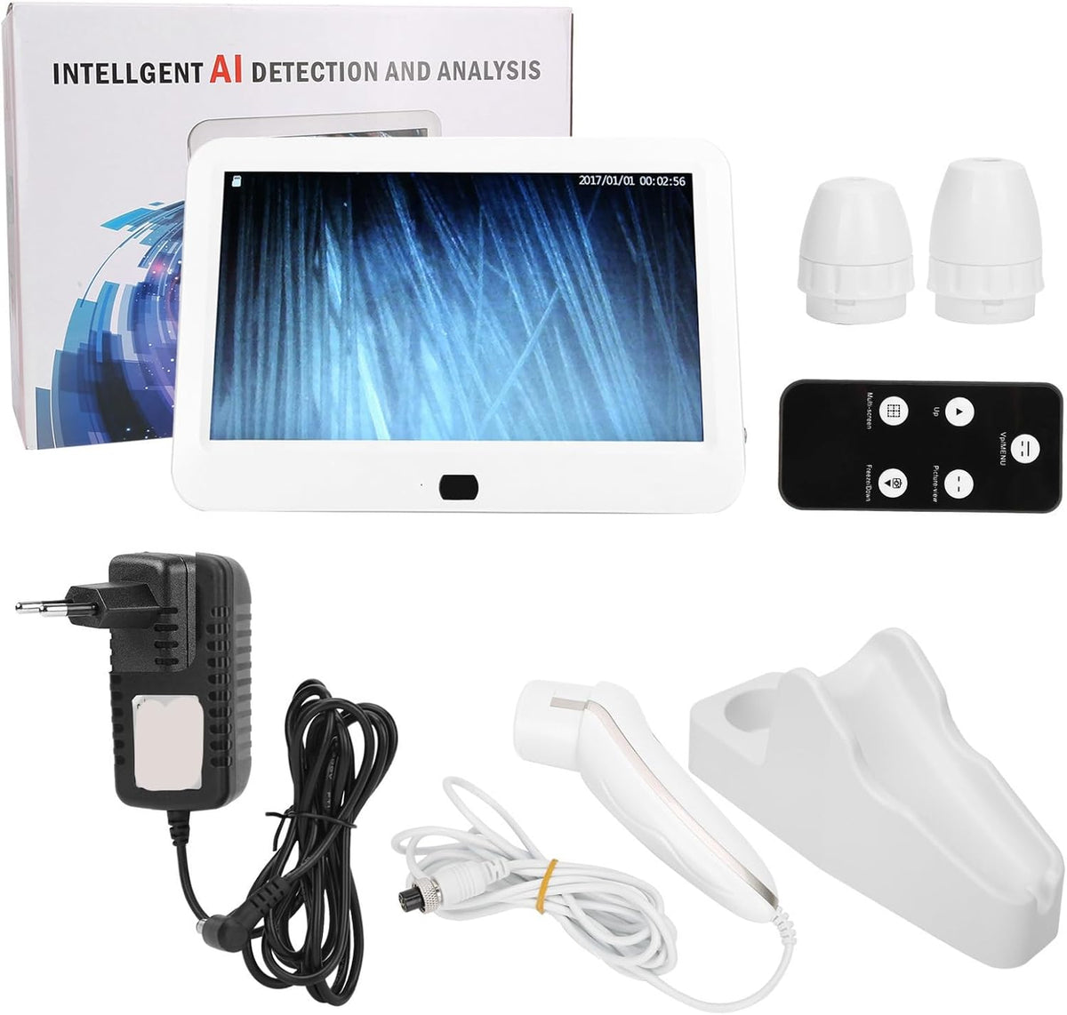Haaranalysator voor huiddiagnose, 15,6 inch 50 x 200 X-objectief, huid-haar-hoofdhuiddetector, hoofdhuidmicroscoop, haarfollikel-huid-hoofdhuidanalysator met 3 lichtmodi, volledig beeld, contrastopslag (EU)
