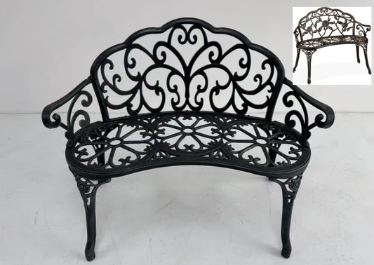 Pamapic Tuinbank, 2-zits, opengewerkt snijdesign, vintage zitbank met rugleuning, armleuning voor tuin, terras en balkon, aluminium, 99,5 x 56,5 x 78,5 cm, brons