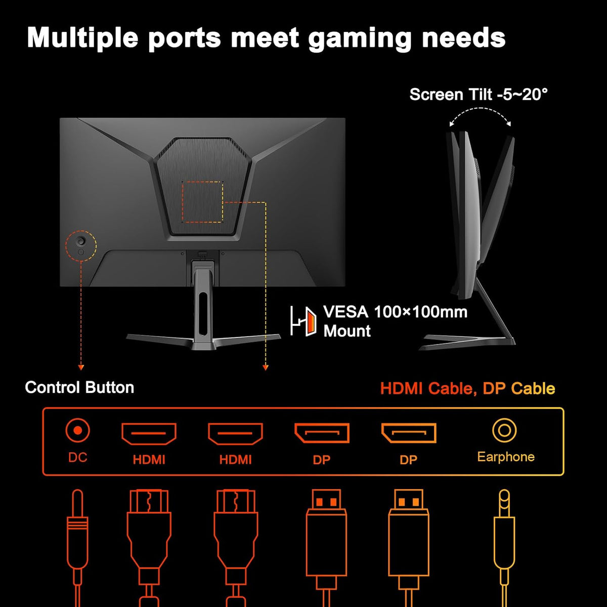 Minifire Gaming Monitor 27 inch 2K, 180Hz IPS, WQHD (2560×1440), 1ms (OD), HDR, 120% sRGB, AMD FreeSync, HDMI 2.0 &DP1.2 * 2, VESA (100 x 100mm), tilt adjustable, eye-care mode - QUORE