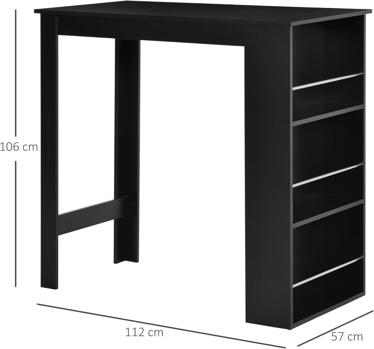 HOMCOM bar table modern dining table desk with 3 storage surfaces black chipboard 112 x 57 x106 cm - QUORE