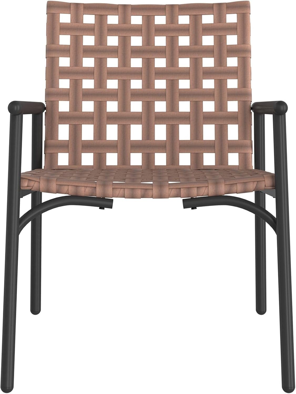 Garden Chair Set of 2 Synthetic Rattan, Brown with Metal Frame, Outdoor Chairs Set, Modern Braided Design, Resistant to - QUORE
