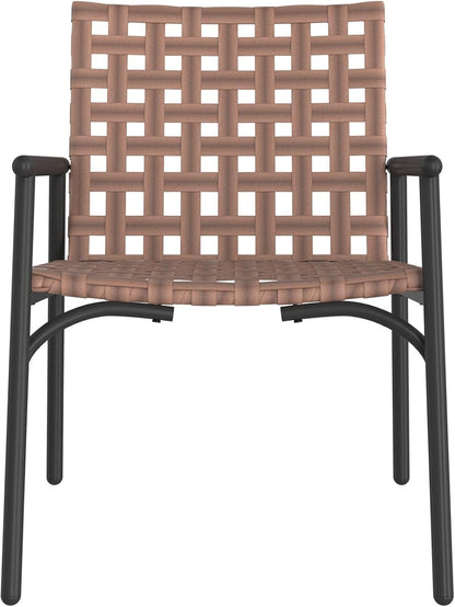 Garden Chair Set of 2 Synthetic Rattan, Brown with Metal Frame, Outdoor Chairs Set, Modern Braided Design, Resistant to - QUORE