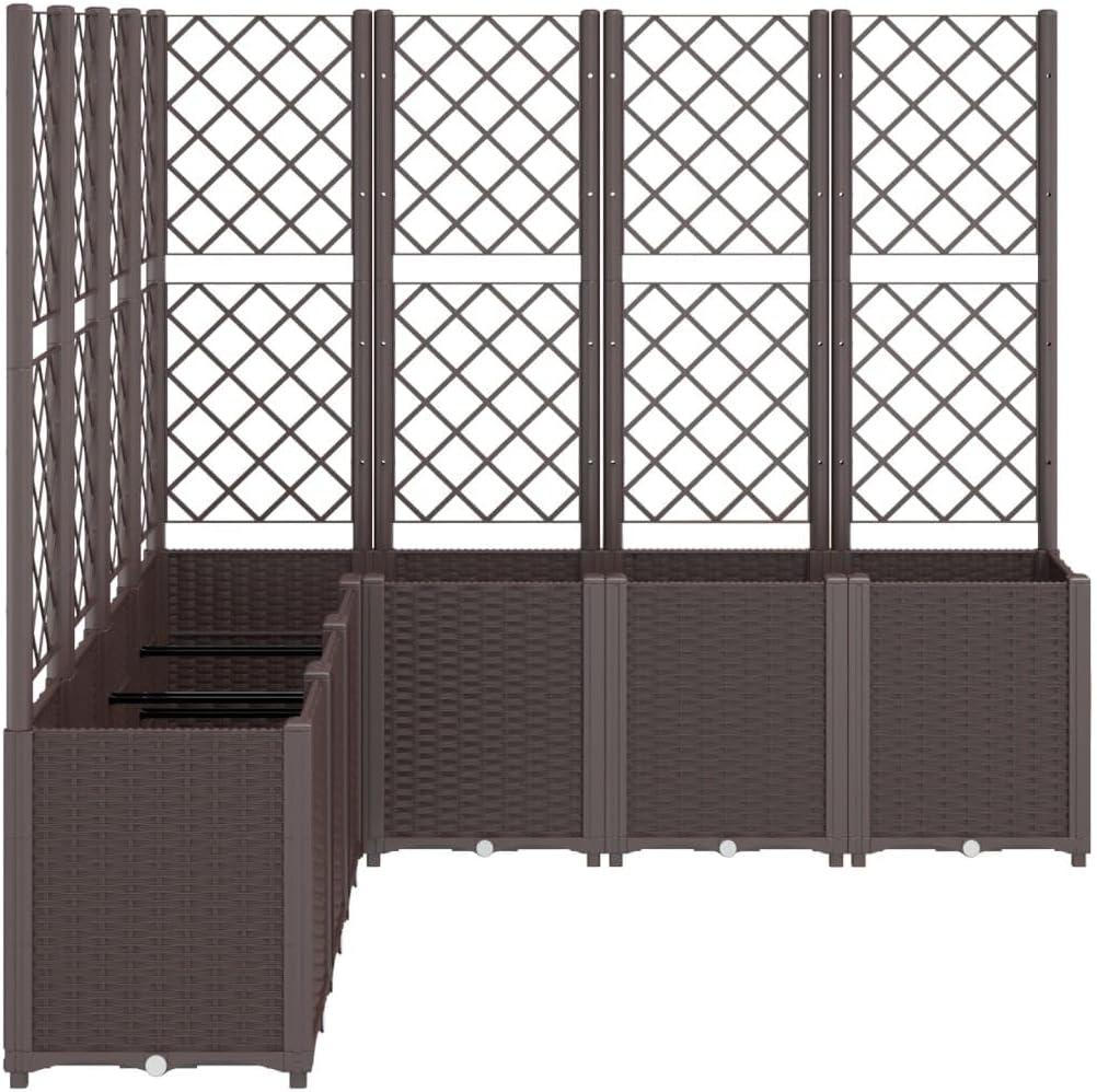 Planter with Trine Grid Brown 160 x 160 x 140 cm PP Plant Bed Raised Planter for Vegetables Flowers Succulents Garden Bed Planter for Garden Patio - QUORE