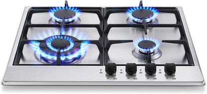 Gaskookplaat – Gasfornuis – Inbouwkookplaat – 4-pits Kookplaat – Gasstel – Roestvrij Staal – Automatische Vlambescherming – 8060 W Vermogen