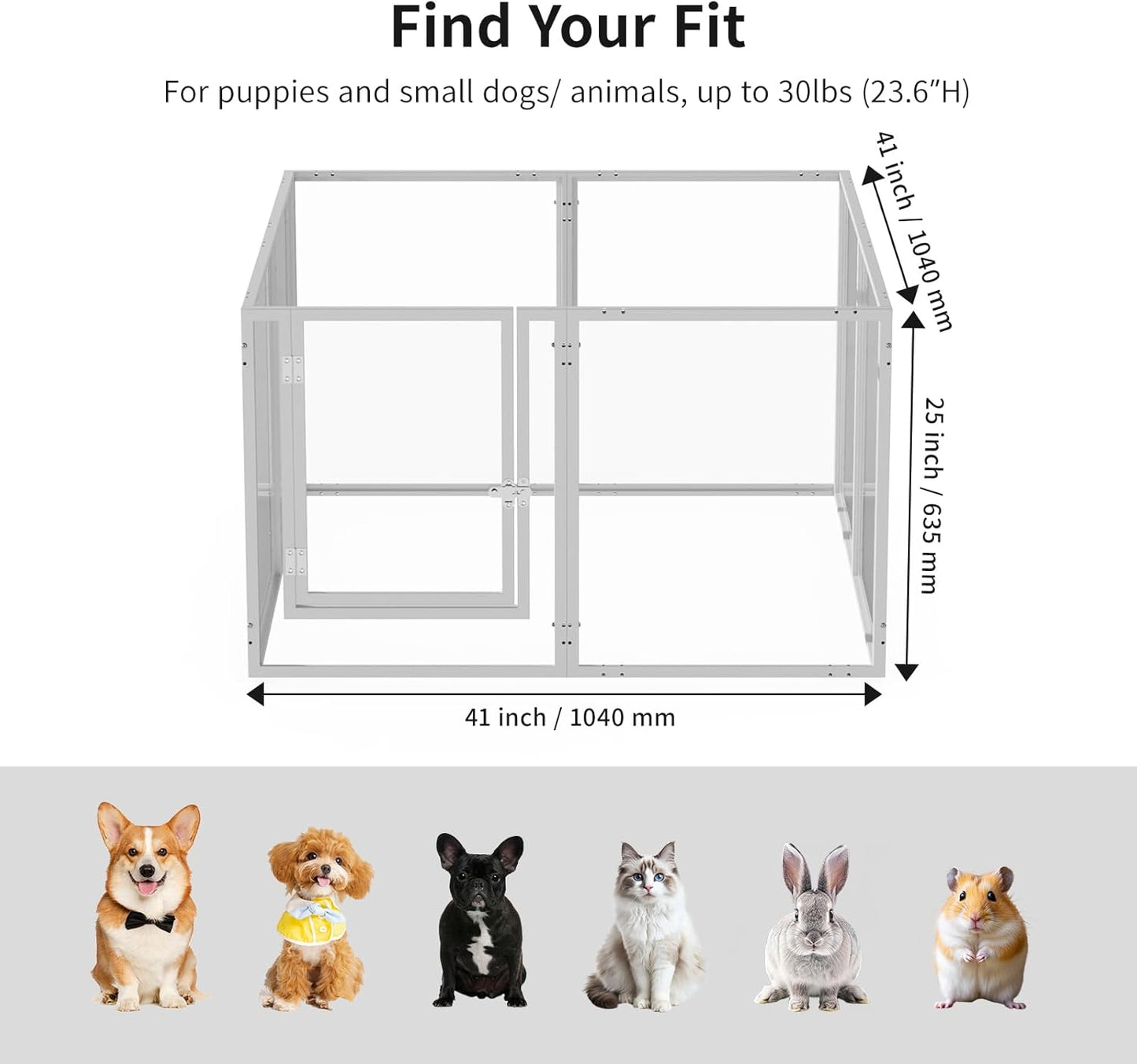 Doorzichtige acryl hondenspeelbox voor binnen - 130 cm 10 panelen huisdierbox voor kleine honden en katten, buitengebruik met deur, eenvoudig te monteren en schoon te maken (wit-08, 23 inch, 8 panelen