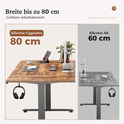 Klicelor elektrisch in hoogte verstelbaar bureau, 160 x 80 cm zit-sta bureaumeubel, computertafel met geheugenfunctie, sta-bureau, gametafel met vierdelig blad, Bruin