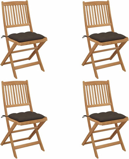 Tidyard Tuinstoelen, opvouwbaar, 4 stuks en kussens, voor buiten, terras, fauteuil, hout, tuin, outdoor, massief hout, acacia 14# - QUORE