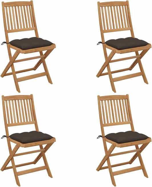 Tidyard Tuinstoelen, opvouwbaar, 4 stuks en kussens, voor buiten, terras, fauteuil, hout, tuin, outdoor, massief hout, acacia 14# - QUORE
