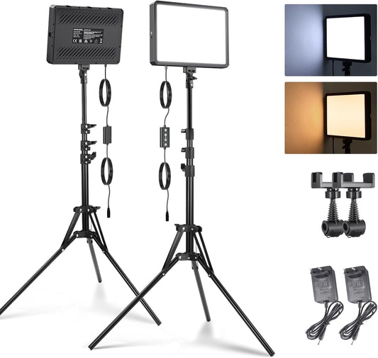 Led-Videolichtset Set van 2 – Videolamp – Studiolamp – Paneellamp – Fotolamp – 320 Leds Per Lamp – Dimbaar 1-100% En 2700-6500 K