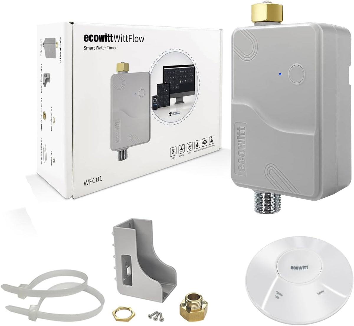 ECOWITT Tuinsproeier Irrigatietimer WFC01, Automatische Bewateringstimer Druppelirrigatiesysteem, Landbouw Zelfbewateringssysteem voor Planten met Waterdichte Slimme Controle Watertimer + Hub GW2000