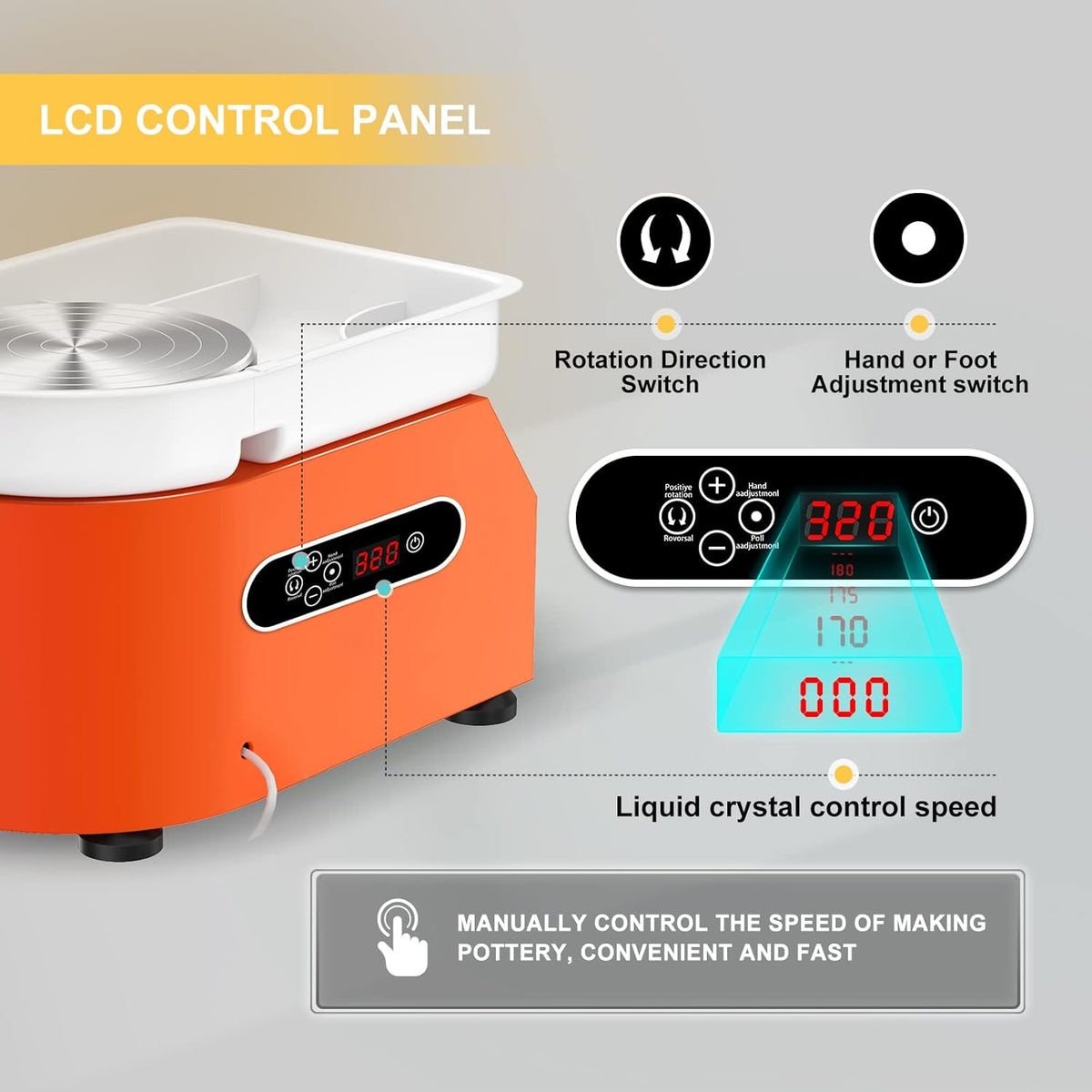 Verbeterde elektrische keramische schijf met lcd-display, 25 cm, 350 W, keramische klei, dubbele bediening