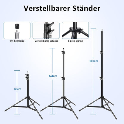 FGen Softbox Licht, Octagonale Softbox met 120W verstelbare LED-lamp 3000-6500K, 2 meter dik Light Stand geschikt voor fotostudio fotografie, YouTube, Tiktok video-opname