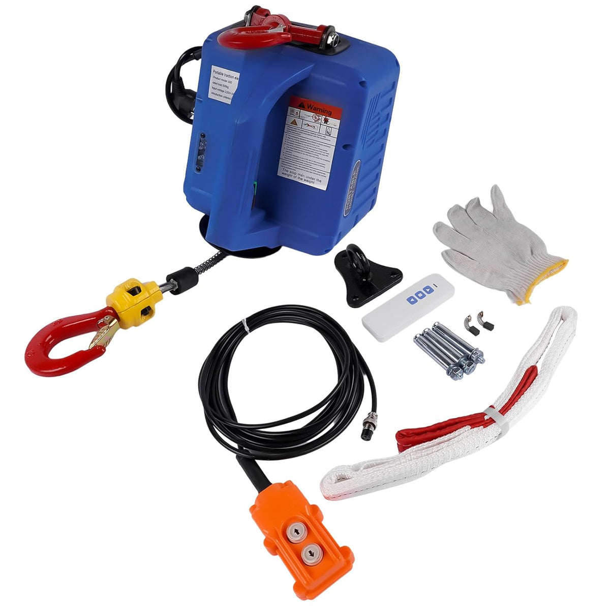 Elektrische lier met draadloze afstandsbediening, 500 kg, heftoestellen, 7,6 m, maximale hefhoogte: 4,8 m/min, draadkabel 6 mm x 7,6 m, 230 V, 1500 W Hopzty