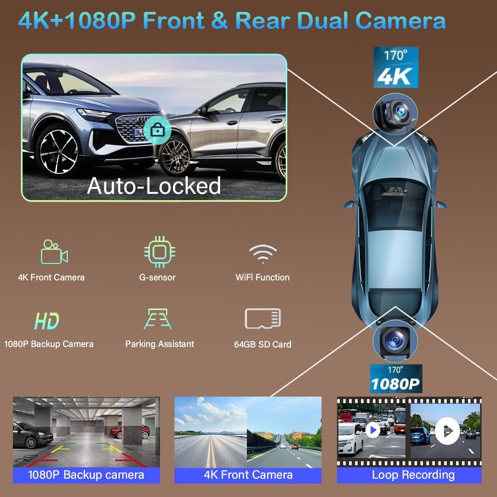 10.26" Wireless Carplay Screen 360 Rotation 4K Dash Cam Carplay/Android Car Car Stereo Car Audio Receiver with 1080p Backup Camera GPS Navigation/Mirror Link/Voice Control/Siri - QUORE