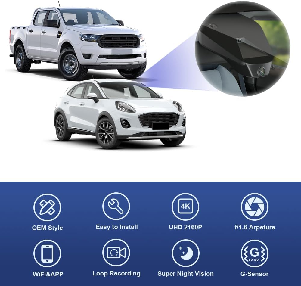 Dashcam – Autocamera – Dashboardcamera – Rijcamera – Geïntegreerd voor specifieke pick-up 2019-2023 – OEM-look met onzichtbare montage – 4K UHD met WLAN-app en 64GB kaart