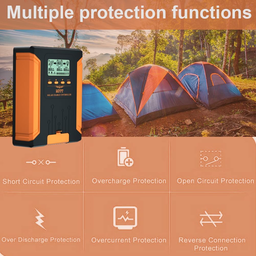 SolaMr 100A MPPT Zonne-Laadregelaar 12V/24V/36V/48V Auto met LCD-Scherm Zonnepaneel Regelaar Max 180V Ingang voor Gel Verzegeld Flooded en Lithium Batterij-CM-100A