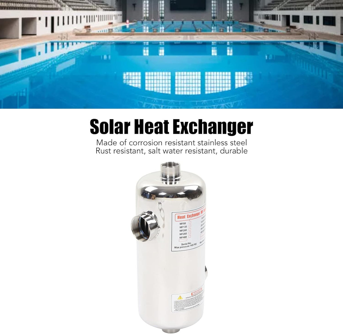 Warmtewisselaar voor Zwembad, 40KW Roestvrijstalen Buiswarmtewisselaar, Zoutwaterwarmtewisselaar voor Spa, Zwembad, Bubbelbad, Zwembadverwarming op Zonne-energie