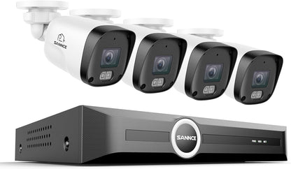 SANNCE PoE Bewakingscameraset, 5MP, 8CH NVR + 4 x 3 MP, waterdicht, met Smart IR-leds, bewegingsdetectie, app-alarm, nachtzicht tot 30 meter