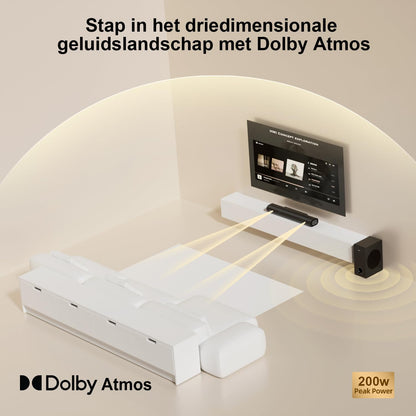 Soundbar – Home Cinema Speaker – Audio Bar – TV Luidspreker – Sound System – Dolby Atmos 3D Geluid – 200W Piekkracht Met Externe Subwoofer