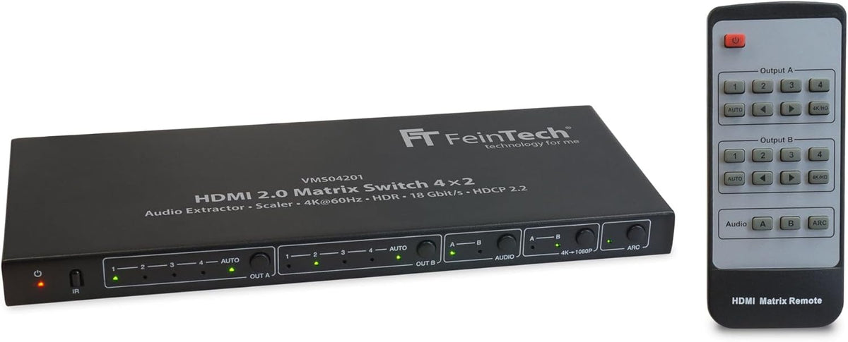 FeinTech VMS04201 HDMI Matrix Switch 4x2 met Audio Extractor Scaler Ultra HD 4K 60Hz HDR