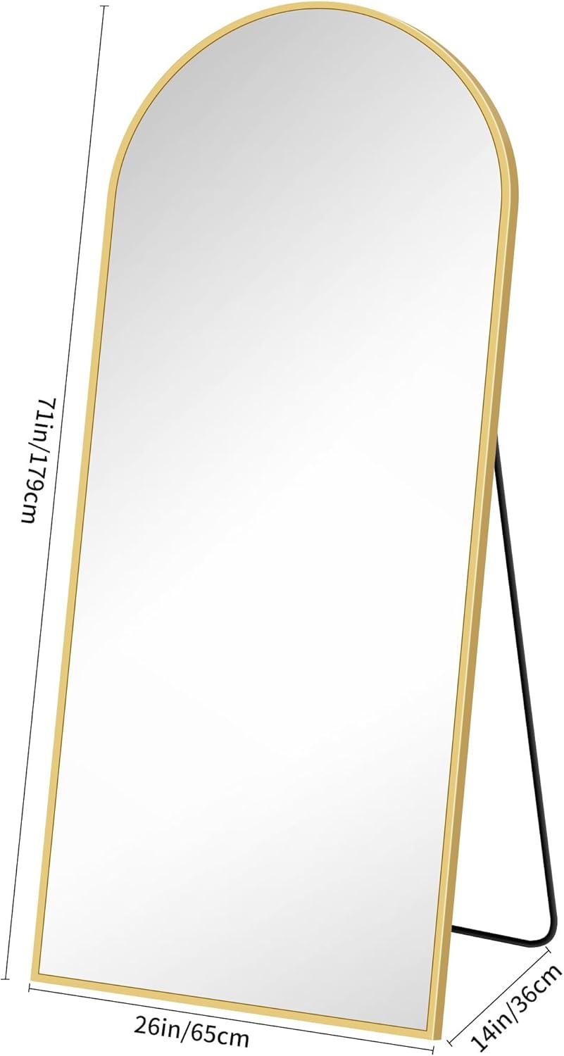 KOCUUY Spiegel in volledige lengte, 180,3 x 71,1 cm (71 x 28 in) full-body spiegel, staande spiegel in volledige lengte, gebogen vloerspiegel woonkamer, wandspiegel hangend staand slaapkamer metalen