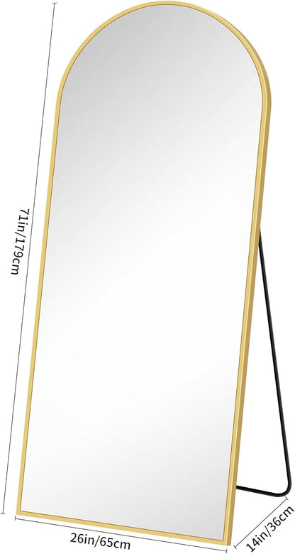 KOCUUY Spiegel in volledige lengte, 180,3 x 71,1 cm (71 x 28 in) full-body spiegel, staande spiegel in volledige lengte, gebogen vloerspiegel woonkamer, wandspiegel hangend staand slaapkamer metalen