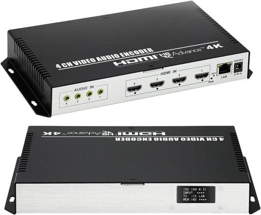HDMI 4-kanaals 4K H.265 264 MJPEG video-encoder met display, maximaal 16 uitgangen, extra audio HTTP RTSP RTMP RTMPS SRT UDP RTP video-encoder voor Facebook YouTube Twitch