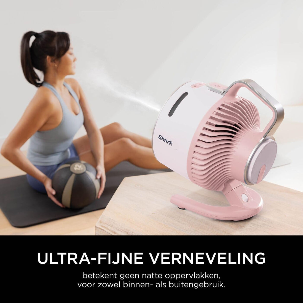 Shark FlexBreeze HydroGo, krachtige draagbare ventilator met verneveling, koeling binnen en buiten, stil en duurzaam, snoerloos, compact en lichtgewicht, luchtstroom tot 20 m, Kwarts FA050EUPK