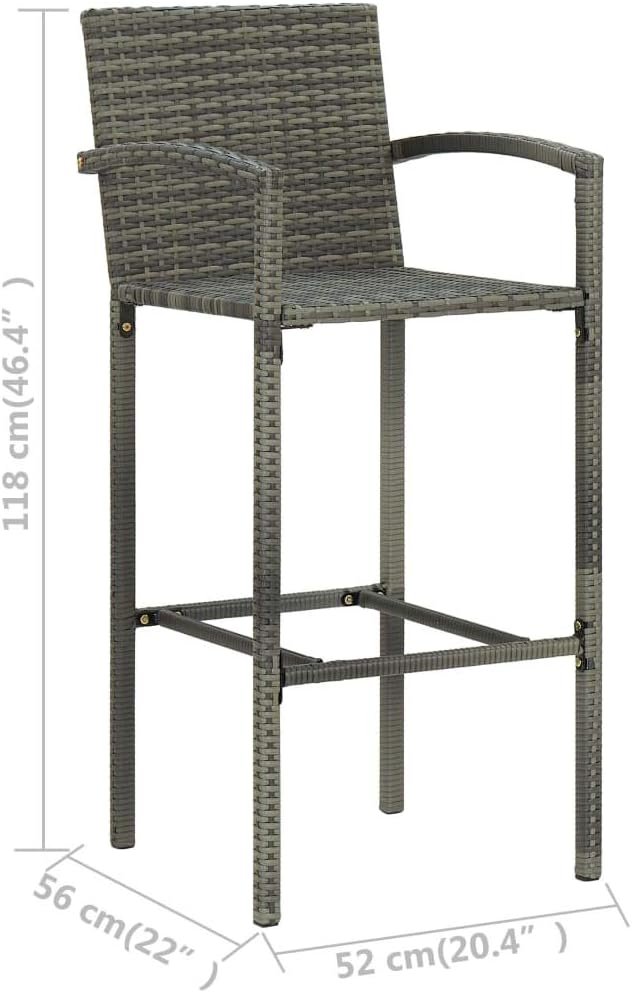 Kitchen Stool Grey Synthetic Rattan Garden Chairs with Steel Frame and Integrated Footrest, Weatherproof and Lightweight - QUORE