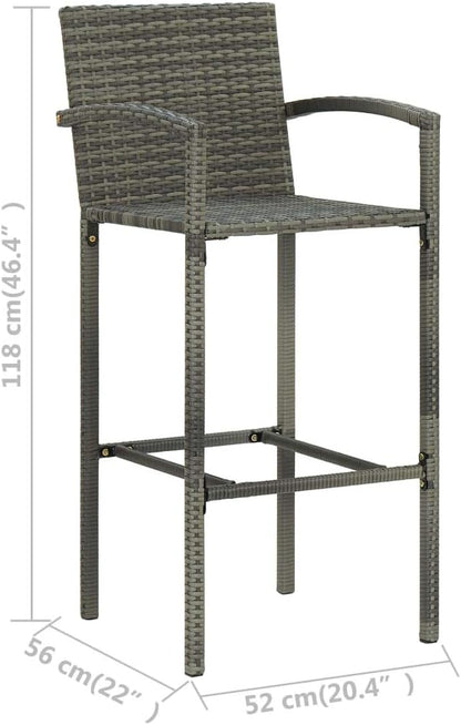 Kitchen Stool Grey Synthetic Rattan Garden Chairs with Steel Frame and Integrated Footrest, Weatherproof and Lightweight - QUORE