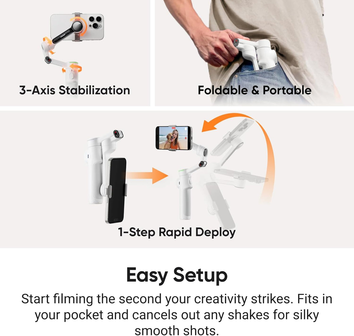 Insta360 Flow 2 Pro Gimbal Stabilizer voor iPhone, Android, AI Phone Gimbal, Ingebouwde Selfie Stick & Statief, Telefoonstabilisator voor video-opname, Youtube, Tiktok, Travel - Ultimate Creator