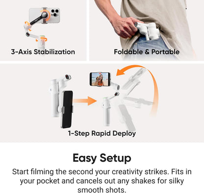 Insta360 Flow 2 Pro Sportbundel Grijs - Opvouwbare AI Telefoon Gimbal, Track in 200+ iOS-apps, Multi-Persoon & 360 Pan Tracking, Ingebouwde statief/Selfie Stick, iPhone/Android Stabilizer