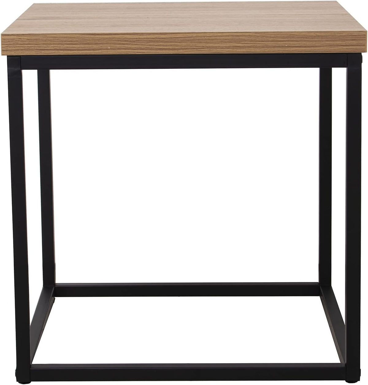 DRW Hoektafel van hout en metalen poten met MDF + melamine en PVC in naturel en zwart, 50 x 50 x 50 cm
