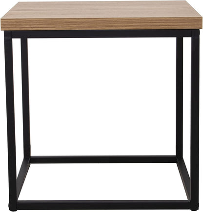 DRW Hoektafel van hout en metalen poten met MDF + melamine en PVC in naturel en zwart, 50 x 50 x 50 cm
