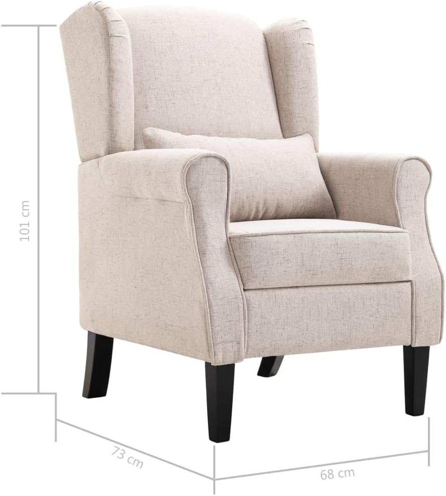 Beige Fauteuil – Relaxstoel – Leunstoel – Leesstoel – Lounge Stoel – Gestoffeerd – Stevig Eiken Houten Frame – Comfortabel Padded Zitvlak