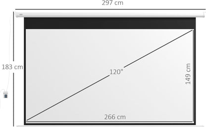 Projectiescherm Elektrisch – Motorisch Projectiescherm – Beamerdoek – Uittrekbaar Scherm – Filmscherm – Groot Scherm 266 X 149 CM – Inclusief Afstandsbediening