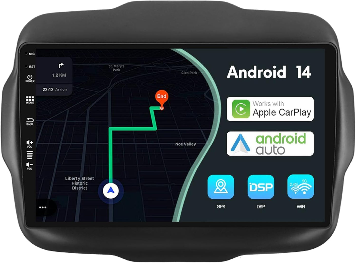 Autoradio Jeep Renegade – Multimedia Speler – Navigatiesysteem – 2 DIN Hoofdunit – Auto Stereo – Android 14 – 9 Inch Touchscreen – Draadloos CarPlay & Android Auto – GPS Navigatie – Dual Band WiFi