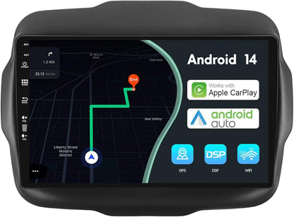 Autoradio Jeep Renegade – Multimedia Speler – Navigatiesysteem – 2 DIN Hoofdunit – Auto Stereo – Android 14 – 9 Inch Touchscreen – Draadloos CarPlay & Android Auto – GPS Navigatie – Dual Band WiFi