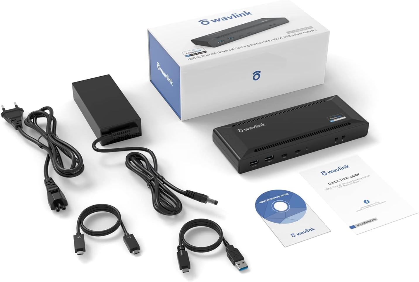 WAVLINK USB C Dual 4K Laptop Docking Station met 60W Power Delivery, ondersteunt dubbele 4K video-uitgangen (DisplayPort en HDMI, Gigabit Ethernet, Audio Out en Mic In, 4 USB 3.0 en 2 USB C-poorten)