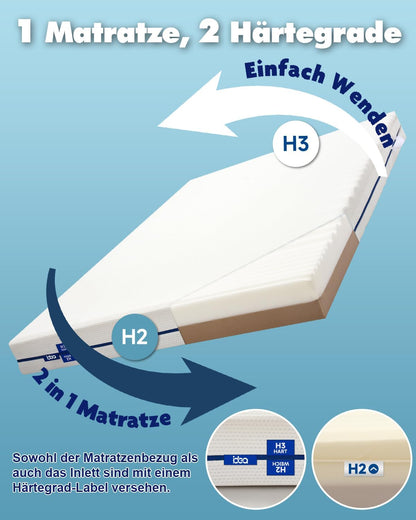 IDEA Matras, 120 x 200 cm, orthopedische 7 zones koudschuimmatras, 2-in-1, hardheidsgraad H2 en H3, zacht en stevig), hoogte 18 cm, Öko-Tex gecertificeerd (18 cm, 120 x 200 cm)