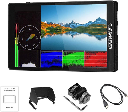 FEELWORLD F7 PRO 7 Inch Touch Screen DSLR Camera Field Monitor with 3D Lut HDR Waveform F970 External Current Installation Kit 1920x1200 4K 60Hz HDMI Input Output 8.4V DC Output 5V Type-c Hot Shoe - QUORE