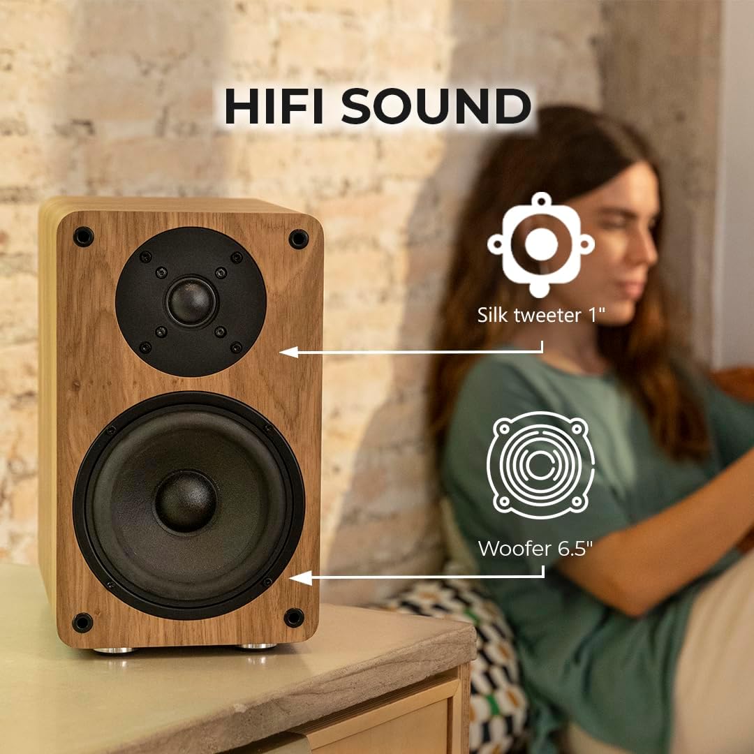 VULKKANO A5 ARC Luidspreker met 13,3 cm (5,25 inch), Bluetooth 5.0, HDMI ARC, optisch, RCA, USB, met subwoofer-uitgang, hifi-studio-monitoren met elegant design, zwart