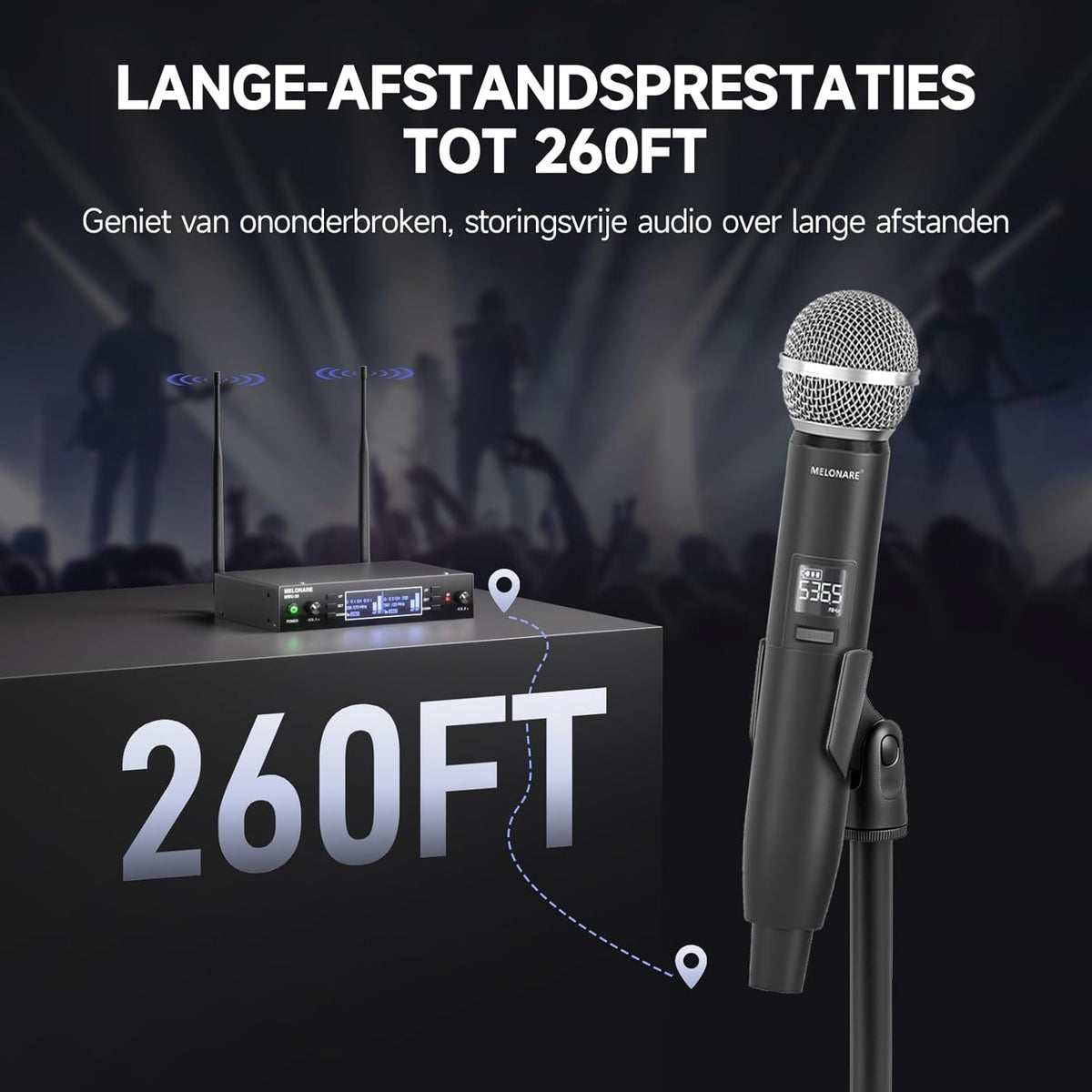 Draadloze microfoonset – Professionele microfoonset – Draadloze microfoon – UHF microfoon – Karaoke microfoon – 2 Handmicrofoons – Auto-Scan en IR-Synchronisatie – Bereik tot 100 meter