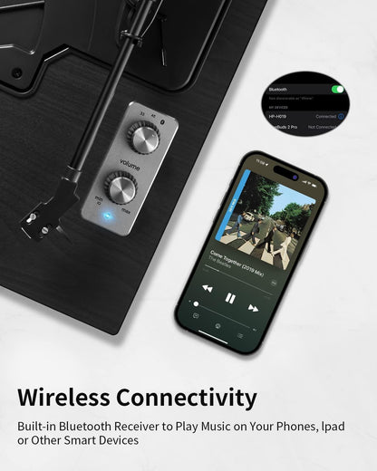 Bluetooth Vinyl Platenspeler – Draaitafel – Vinylspeler – LP Speler – Vinyl Draaitafel – Zwart – 4 Ingebouwde Luidsprekers – 2 Snelheden 33⅓ En 45 RPM