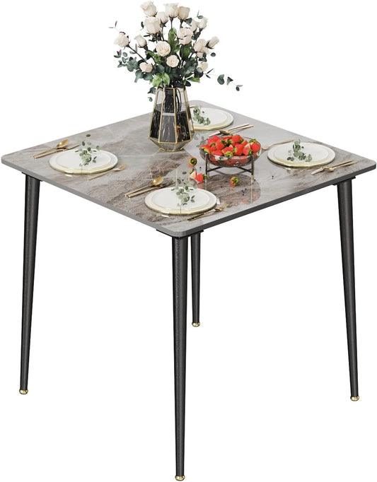 Eettafel – Tafel – Keukentafel – Eetkamertafel – Compacte Tafel – Grijs – Gesinterd Gesteente – 80x80 cm