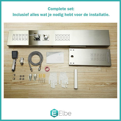 Elbe® LED-douchepaneel in geborsteld 304 roestvrij staal met 4 functies voor nog meer wellness en ontspanning in uw eigen badkamer