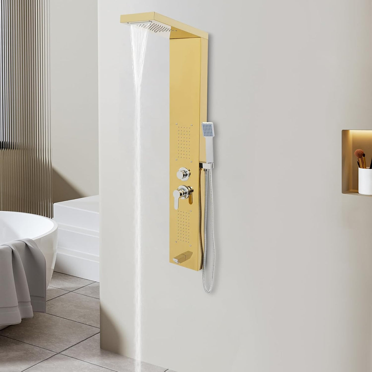 Douchepaneel – Douchekolom – Douchesysteem – Regendouche – Wanddouche – 5-In-1 Functie – Roestvrij Staal 50x125 cm