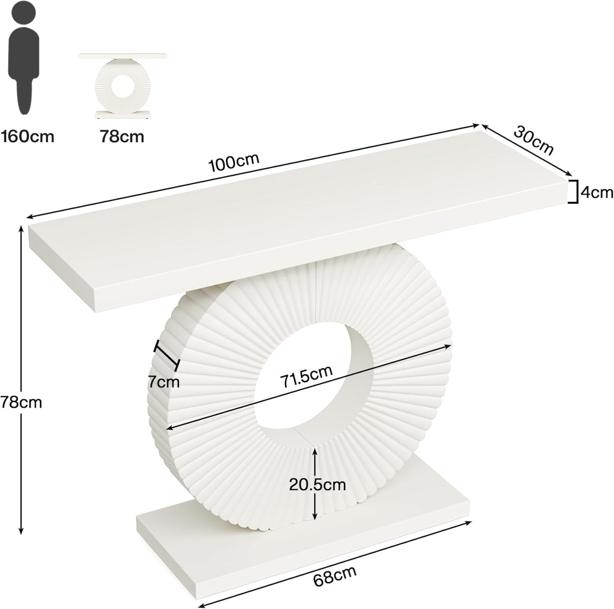 Tribesigns Console Table, Half-Table with Round Base in the Shape of Flowers and Sofa Tables, Hallway, Narrow Entrance Table, 100 x 30 x 79 cm (Cream White)
