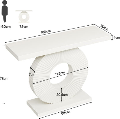 Tribesigns Console Table, Half-Table with Round Base in the Shape of Flowers and Sofa Tables, Hallway, Narrow Entrance Table, 100 x 30 x 79 cm (Cream White)